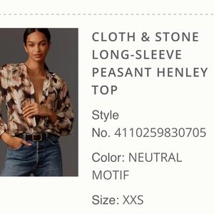Cloth & Stone Neutral Motif Peasant Henley Top
